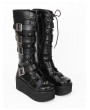 Black Gothic Punk Lace Up Belt Platform Knee Boots