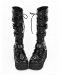 Black Gothic Punk Lace Up Belt Platform Knee Boots