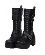 Black Gothic Punk Buckle Belt Lace-up Chunky Heel Boots