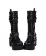 Black Gothic Punk Buckle Belt Lace-up Chunky Heel Boots