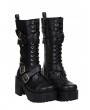 Black Gothic Punk Buckle Belt Lace-up Chunky Heel Boots