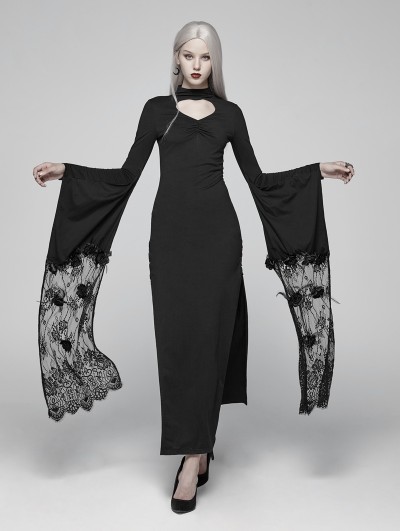 Punk Rave Black Gothic Kimono Sleeve Maxi Dress