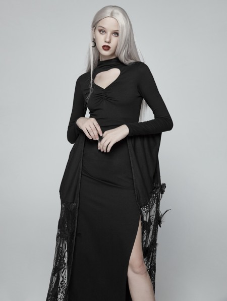 Punk Rave Black Gothic Kimono Sleeve Maxi Dress - DarkinCloset.com