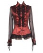 Pentagramme Wine Red Sheer Long Sleeves Ruffle Gothic Blouse for Women