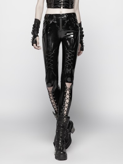 Punk Rave Black Gothic Punk Pressure Latex Trousers for Women