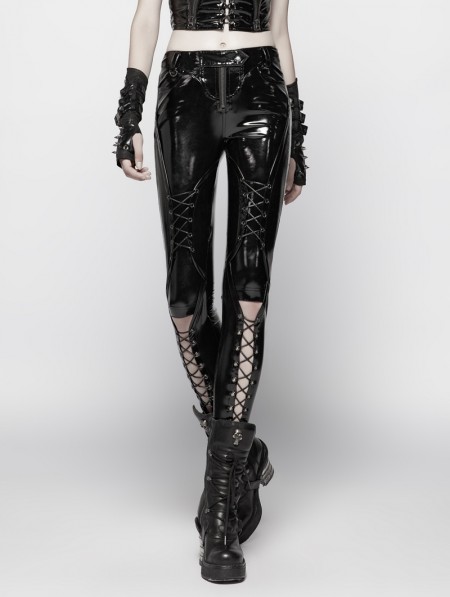 Punk Rave Black Gothic Punk Pressure Latex Trousers for Women ...