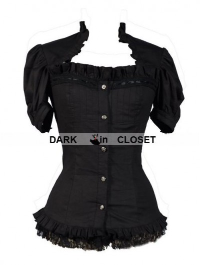 Pentagramme Black Short Sleeves Gothic Cap Blouse for Women