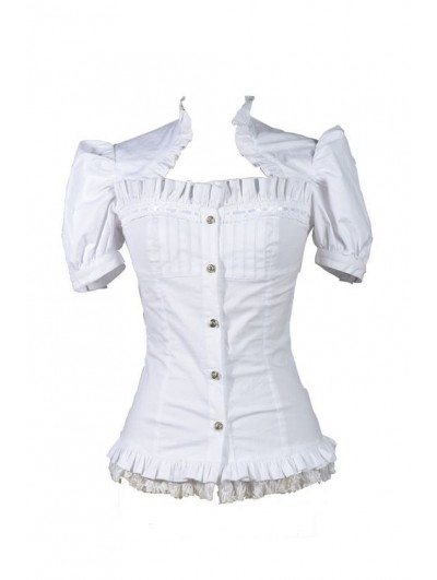 Pentagramme White Short Sleeves Gothic Cap Blouse for Women