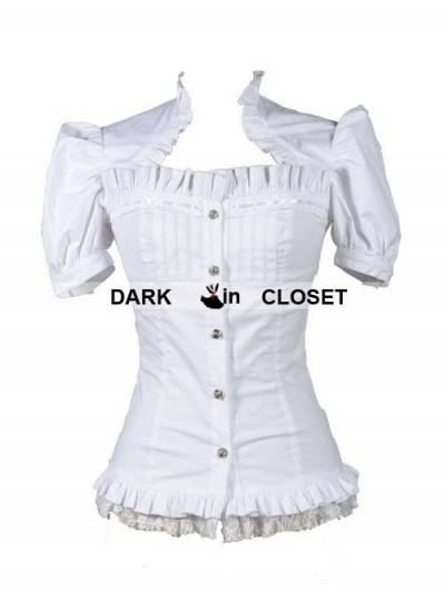 Pentagramme White Short Sleeves Gothic Cap Blouse for Women