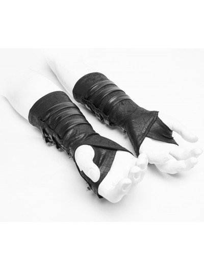 Punk Rave Men's Black Gothic Punk Patent Leather Gloves with
