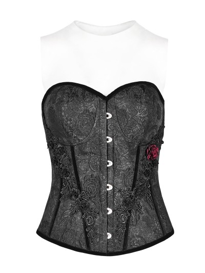 Punk Rave Black Gothic Jacquard Flower Overbust Corset