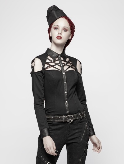 Punk Rave Black Sexy Gothic Punk Hollow Out Shirt for Women