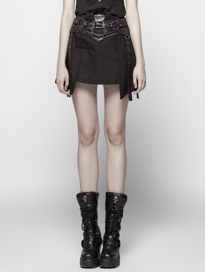 Punk Rave WQ-347 Woman Long Skirt Steampunk Brown and Black Stripy Belt Frilly