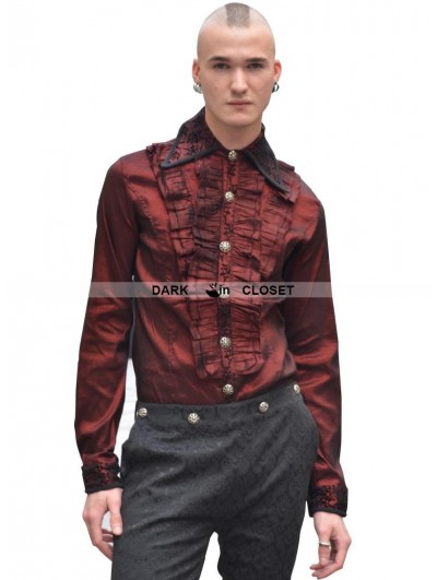 Pentagramme Wine Red Pattern Long Sleeves Ruffle Gothic Blouse for Men