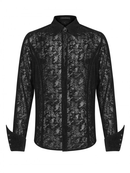 Punk Rave Black Gothic Lace Flocking Shirt for Men - DarkinCloset.com