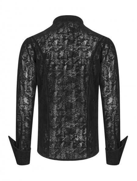 Punk Rave Black Gothic Lace Flocking Shirt for Men - DarkinCloset.com