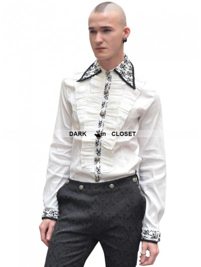 Pentagramme White Pattern Long Sleeves Ruffle Gothic Blouse for Men