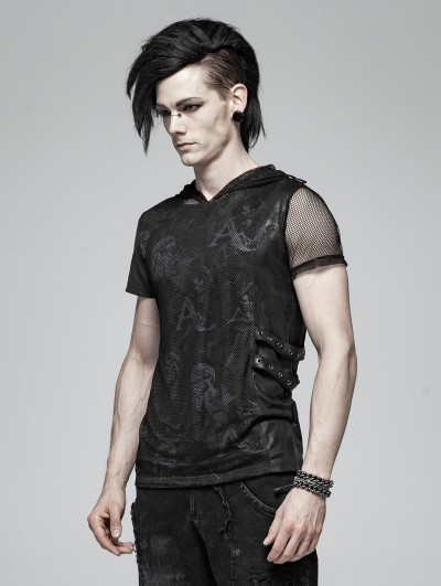 Punk Rave Mens T-shirt Steampunk Open Collar Short Sleeve Cotton Streetwear Hip Hop T-Shirt 