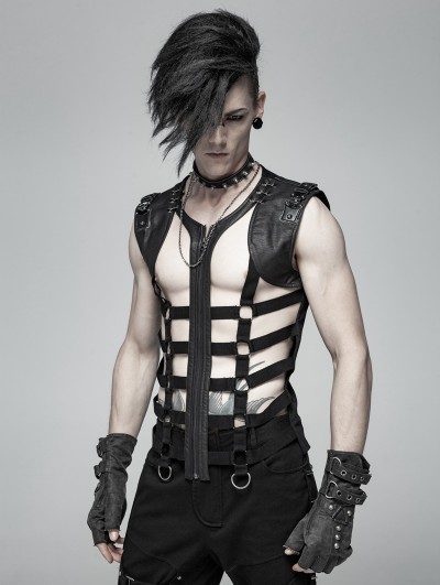 Punk Rave Black Gothic Punk Personality Skeleton Vest Top for Men 