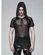 Punk Rave Black Gothic Punk Perspective Short Sleeve Hooded T-Shirt for Men