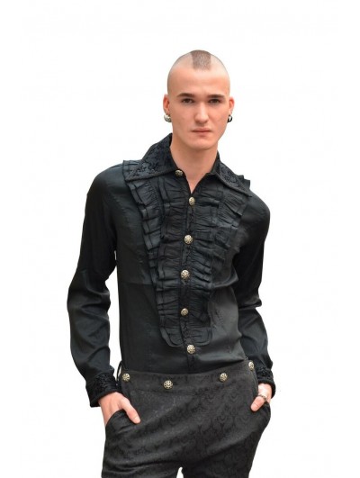 Pentagramme Black Pattern Long Sleeves Ruffle Gothic Blouse for Men