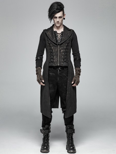 Punk Rave Black Vintage Gothic Victorian Long Vest for Men ...