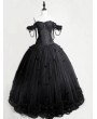 Rose Blooming Romantic Black Gothic Flower Off-the-Shoulder Corset Prom Ball Gown Long Dress