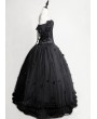 Rose Blooming Romantic Black Gothic Flower Off-the-Shoulder Corset Prom Ball Gown Long Dress