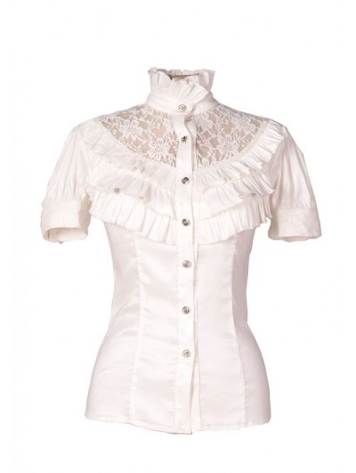 Pentagramme White High Collar Short Sleeves Lace Womens Gothic Blouse