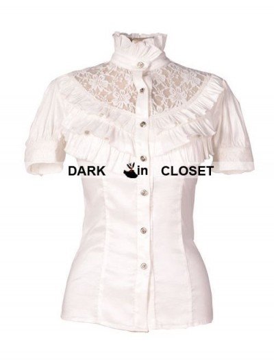 Pentagramme White High Collar Short Sleeves Lace Womens Gothic Blouse