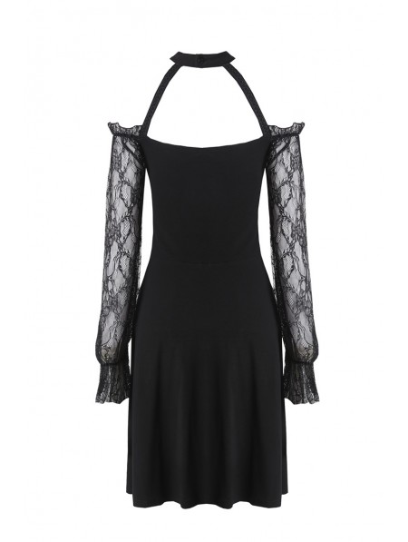 Dark in Love Elegant Black Gothic Lace Off-the-Shoulder Party Dress ...