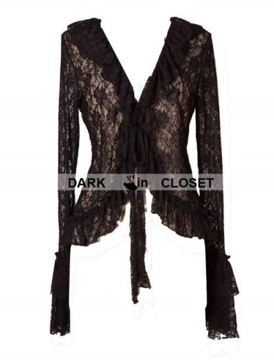 Pentagramme Black Long Trumpet Sleeves Lace Gothic Top