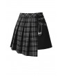 Dark in Love Black Gothic Punk Pleated Grid Irregular Hem Short Skirt