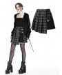 Dark in Love Black Gothic Punk Pleated Grid Irregular Hem Short Skirt