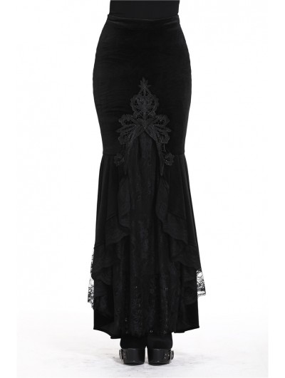 Dark in Love Black Gothic Velvet Long Fishtail skirt