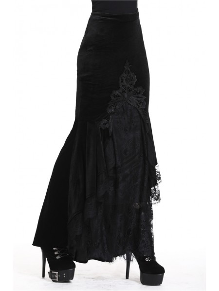Dark in Love Black Gothic Velvet Long Fishtail skirt - DarkinCloset.com