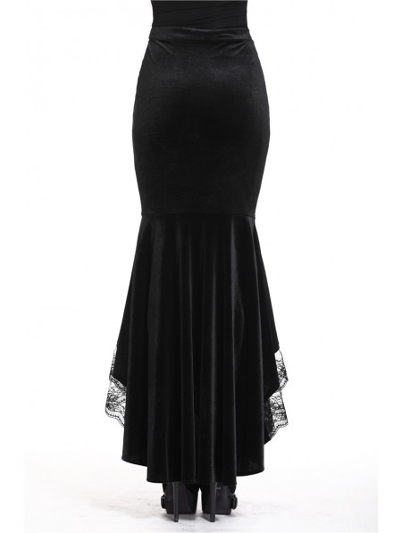 Dark in Love Black Gothic Velvet Long Fishtail skirt - DarkinCloset.com