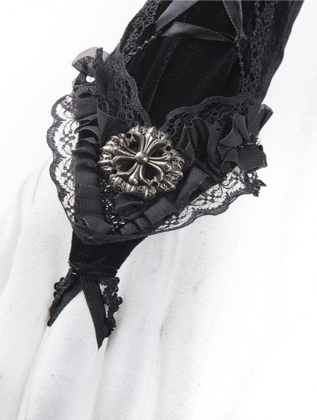 Dark in Love Black Gothic Velvet Lace-up Gloves - DarkinCloset.com
