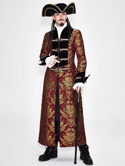 Devil Fashion Vintage Red Gothic Pirate Long Coat for Men