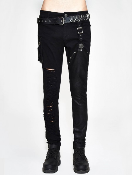 Devil Fashion Black Gothic Punk Slim Pants for Men - DarkinCloset.com