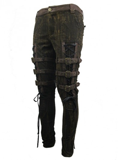 Mens Gothic Steampunk Leather Leather Cargo Pants Mens With Pocket