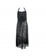 Devil Fashion Black Gothic Punk Halter Skull Net Long Dress