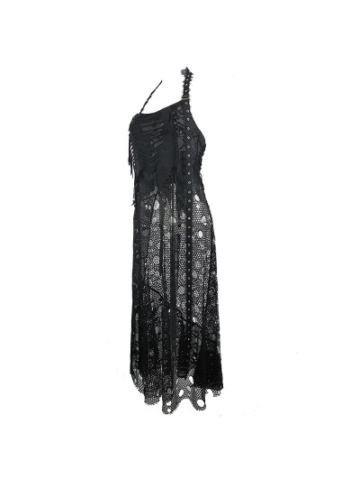 Devil Fashion Black Gothic Punk Halter Skull Net Long Dress - DarkinCloset.com Devil Fashion Black Gothic Punk Halter Skull Net Long Dress - DarkinCloset.com