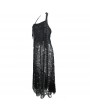 Devil Fashion Black Gothic Punk Halter Skull Net Long Dress