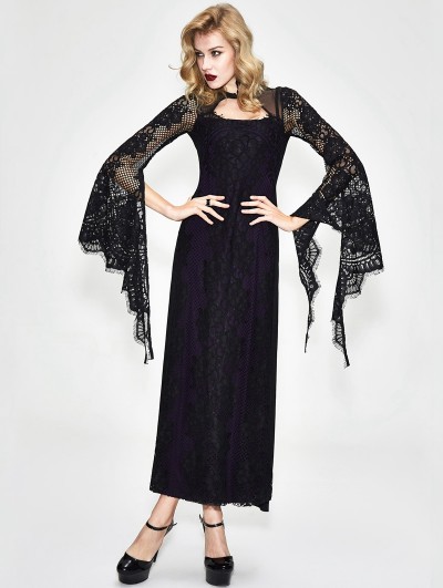 Devil Fashion Black and Purple Romantic Gothic Lace Sexy Maxi Dress