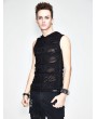 Devil Fashion Black Gothic Hooded Hole Sleeveless Top for Men