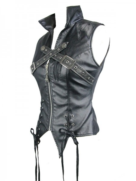Devil Fashion Black Gothic Punk Cross Buckle Belt Vest Top for Women ...