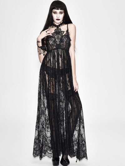 Eva Lady Black Romantic Sexy Gothic Lace Long Sheer Dress