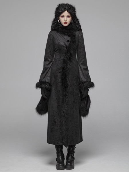 Punk Rave Black Gothic Gorgeous Jacquard Winter Warm Long Coat for ...