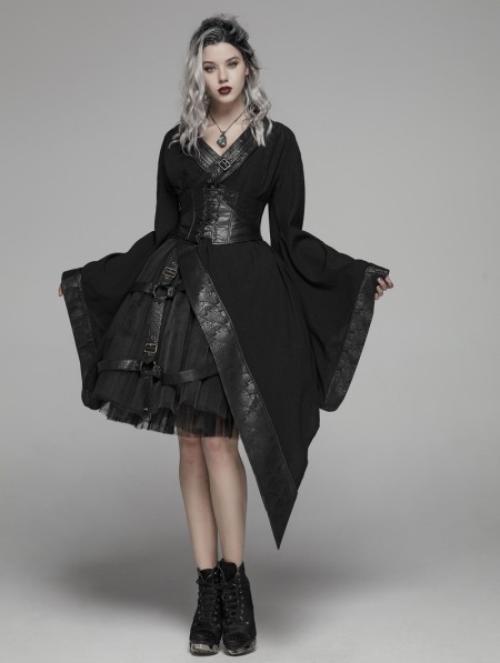 Punk Rave Dark Gothic Punk Asymmetric Kimono for Women - DarkinCloset.com